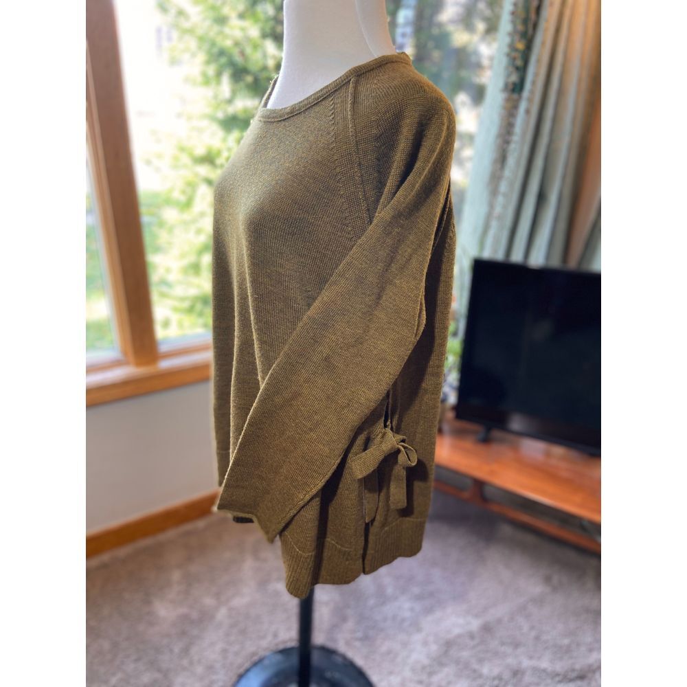 Eileen Fisher Medium Side Tie Tunic Olive Green Mustard Loose Flowy Sweater - Picture 4 of 9